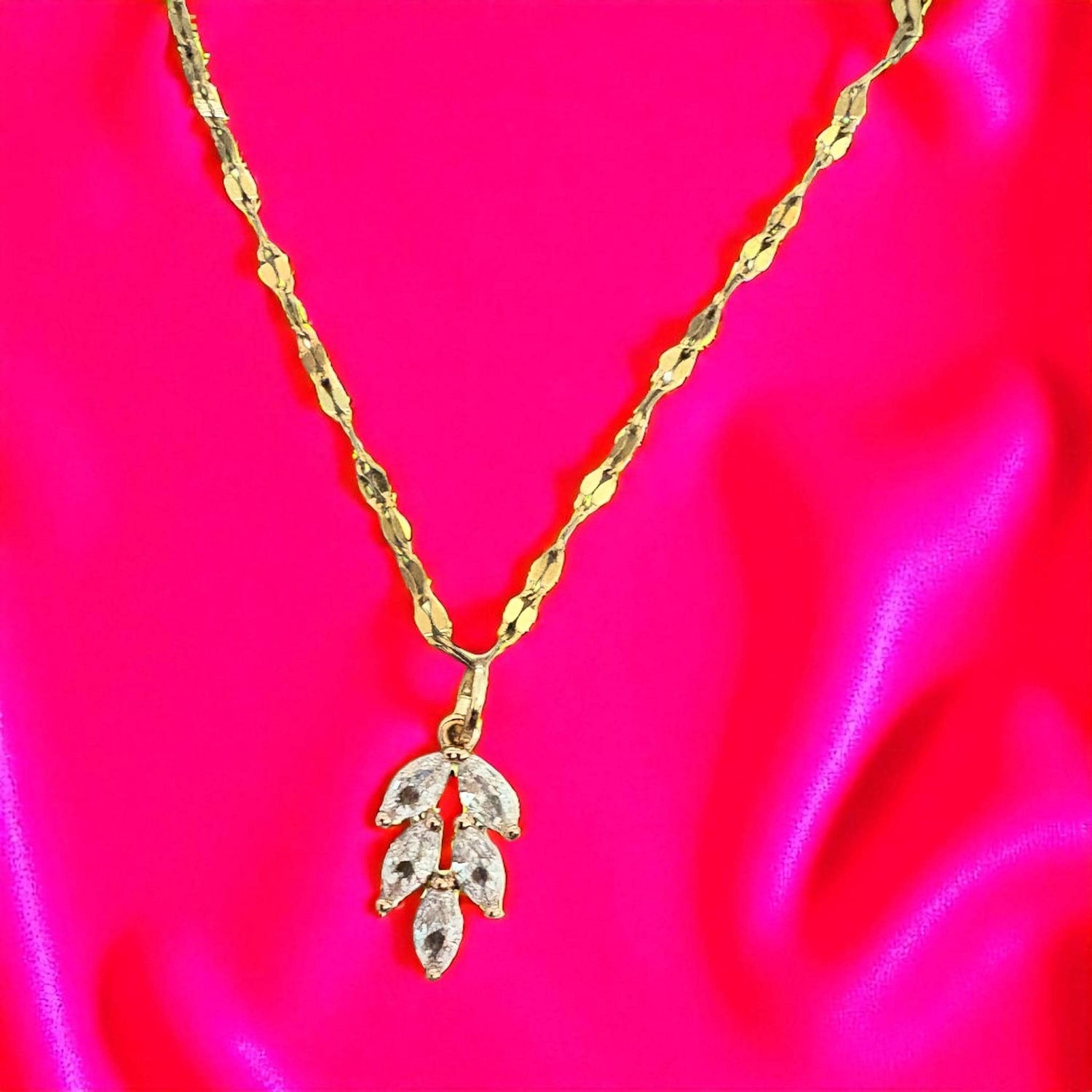 Gold autumn themed necklace with silver diamantés
