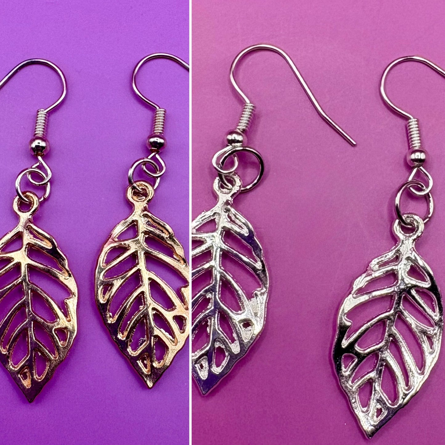 Chic gold leaf dangly earrings, ideal for autumn fashion, featuring a delicate design that adds a seasonal touch to any outfit