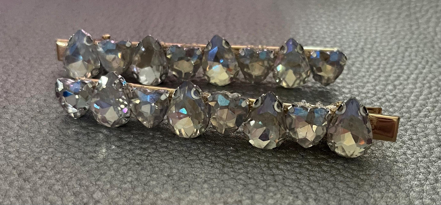 Silver handmade gem stone hair slide large rhinestone fashion hair clip comes in pairs gift for her