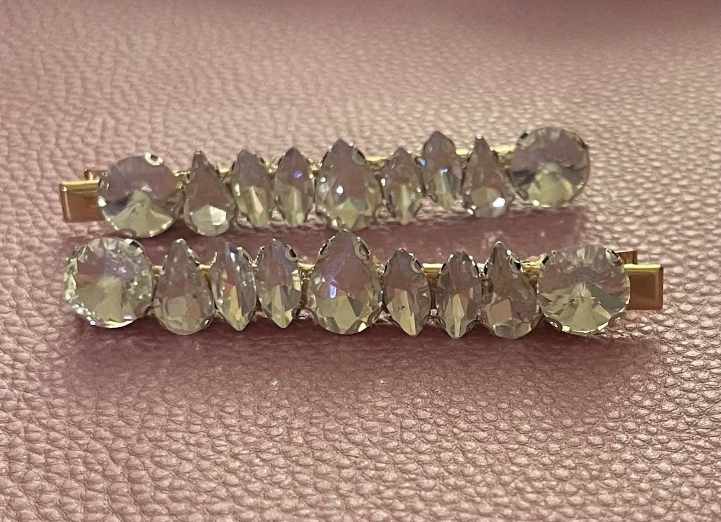 Silver handmade gem stone hair slide large rhinestone fashion hair clip comes in pairs gift for her