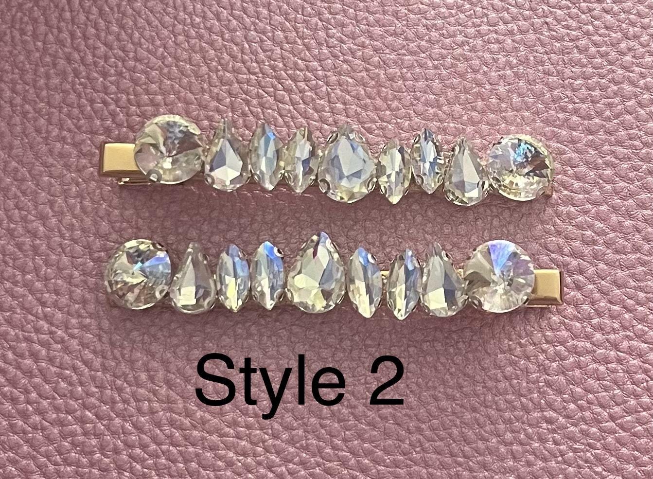 Silver handmade gem stone hair slide large rhinestone fashion hair clip comes in pairs gift for her