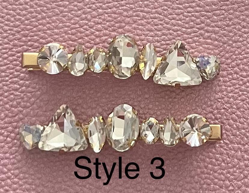 Silver handmade gem stone hair slide large rhinestone fashion hair clip comes in pairs gift for her