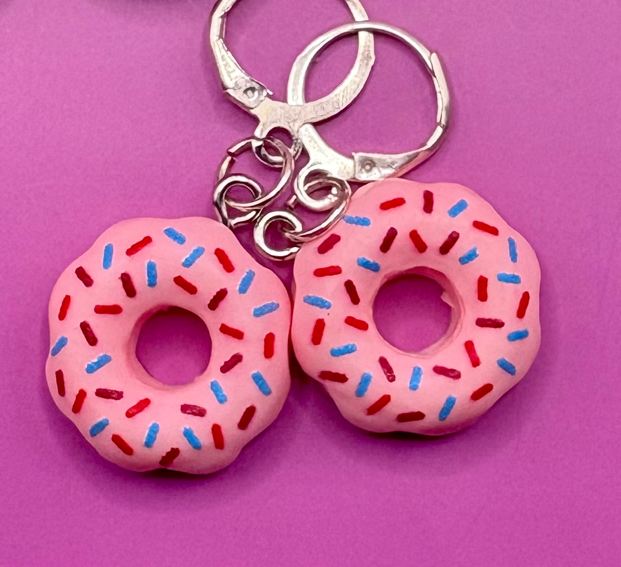 Colorful Donut Dangly Drop Earrings - Available in Pink, Blue, Brown, White, and Yellow for Fun Cartoon-Style Novelty Costume Jewelry