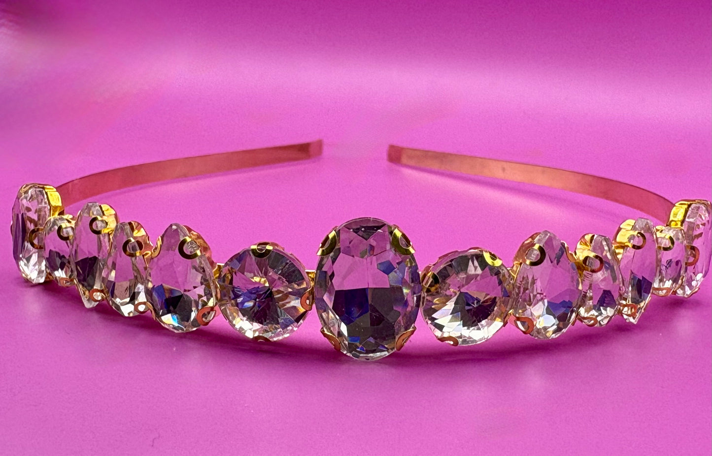 Hand-decorated maximum comfort headband adorned with glass rhinestones, ideal for evening events and formal occasions, showcasing exquisite craftsmanship and luxurious style.