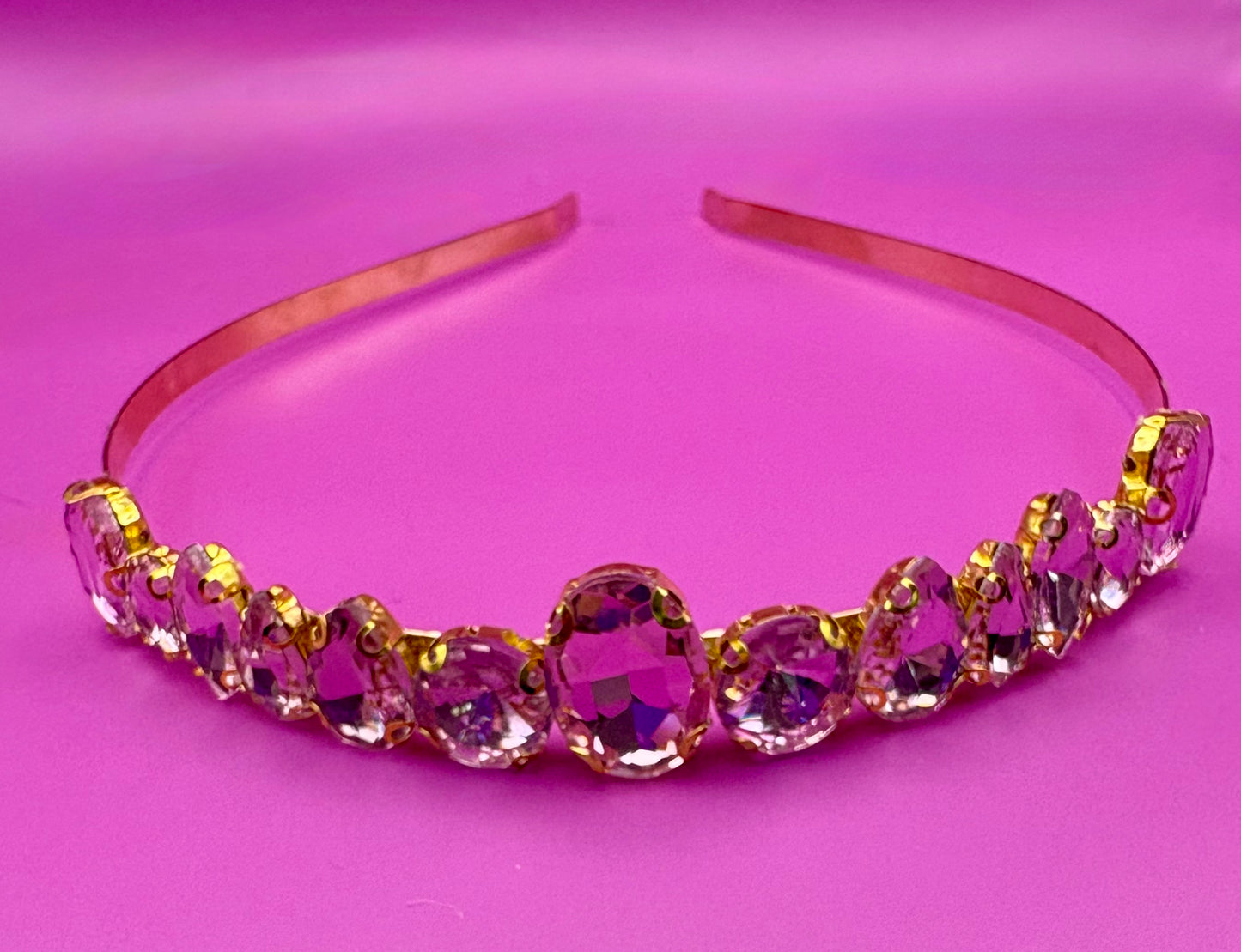 Hand-decorated maximum comfort headband adorned with glass rhinestones, ideal for evening events and formal occasions, showcasing exquisite craftsmanship and luxurious style.