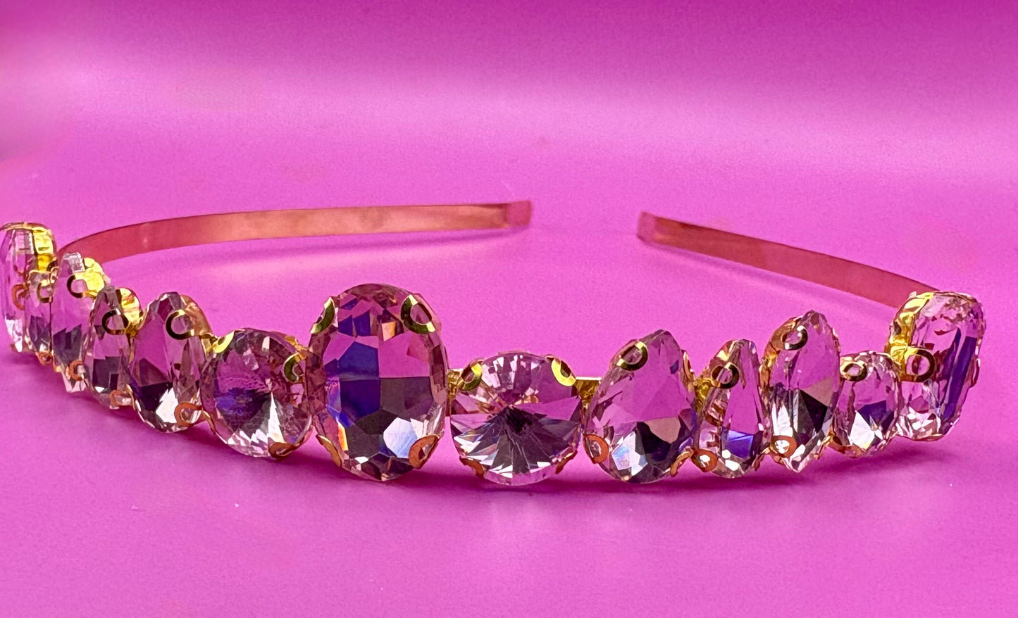 Hand-decorated maximum comfort headband adorned with glass rhinestones, ideal for evening events and formal occasions, showcasing exquisite craftsmanship and luxurious style.