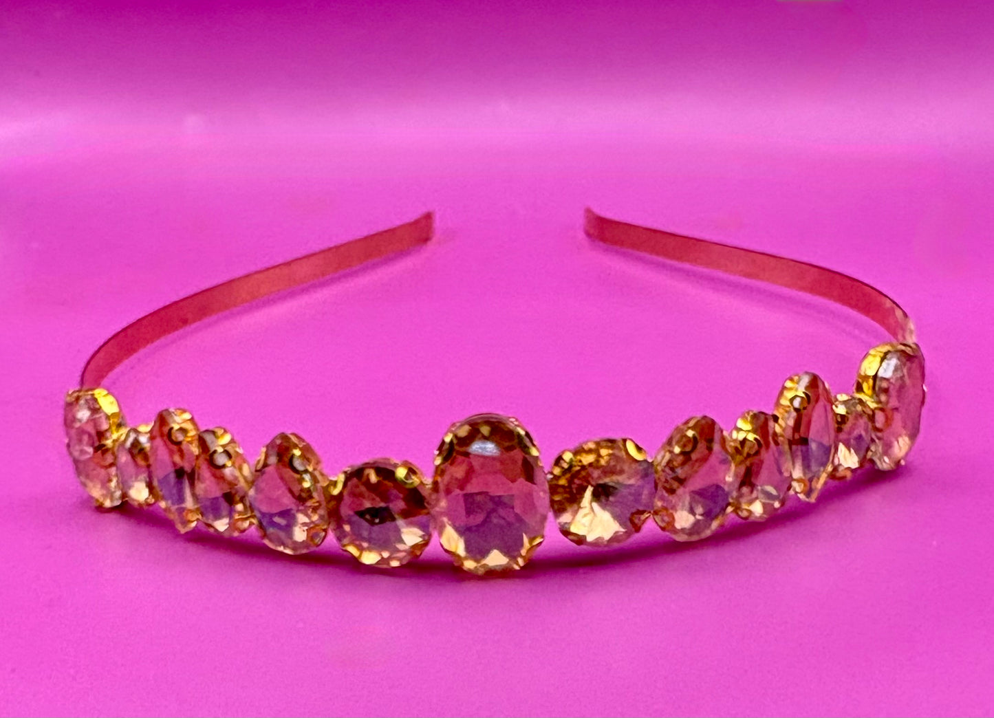 Hand-decorated maximum comfort headband adorned with glass rhinestones, ideal for evening events and formal occasions, showcasing exquisite craftsmanship and luxurious style.
