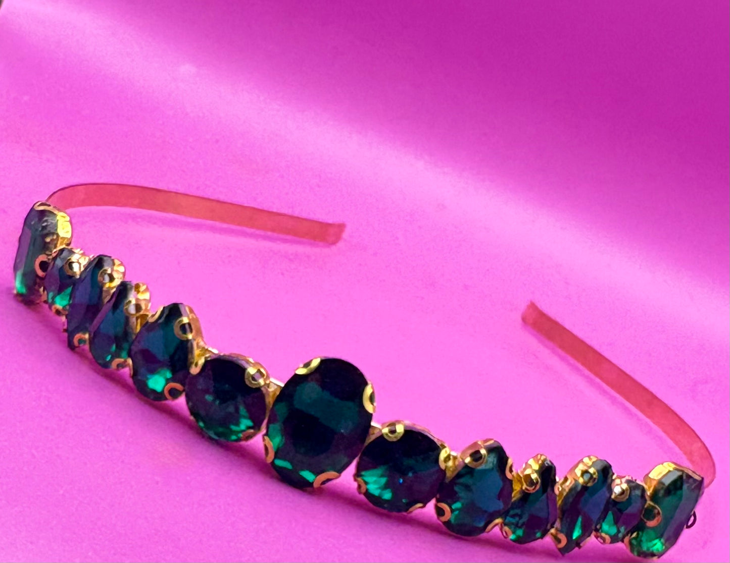 Hand-decorated maximum comfort headband adorned with glass rhinestones, ideal for evening events and formal occasions, showcasing exquisite craftsmanship and luxurious style.