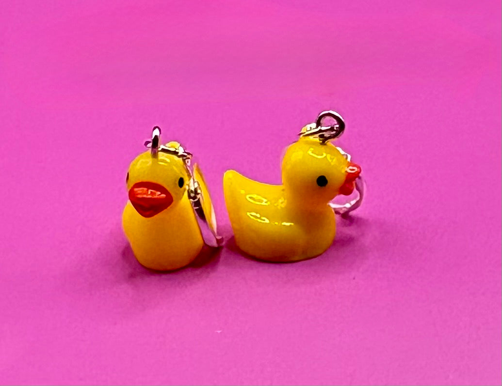 Adorable Dangly Drop Earrings in Rubber Duck Style - Available in Pink, Blue, Yellow, Purple, and White for Fun Costume Jewelry