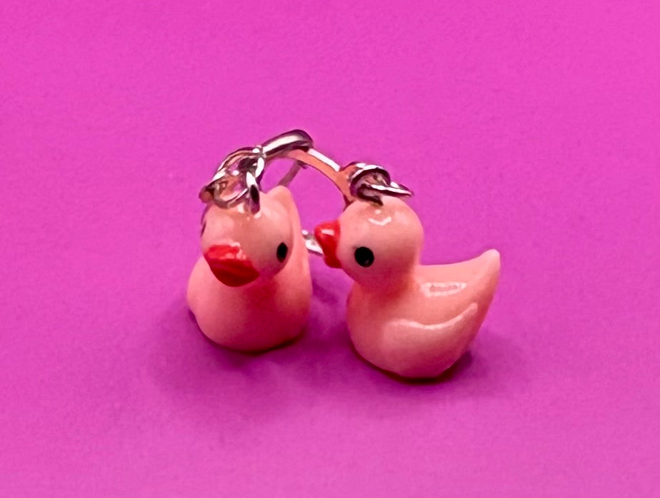 Adorable Dangly Drop Earrings in Rubber Duck Style - Available in Pink, Blue, Yellow, Purple, and White for Fun Costume Jewelry