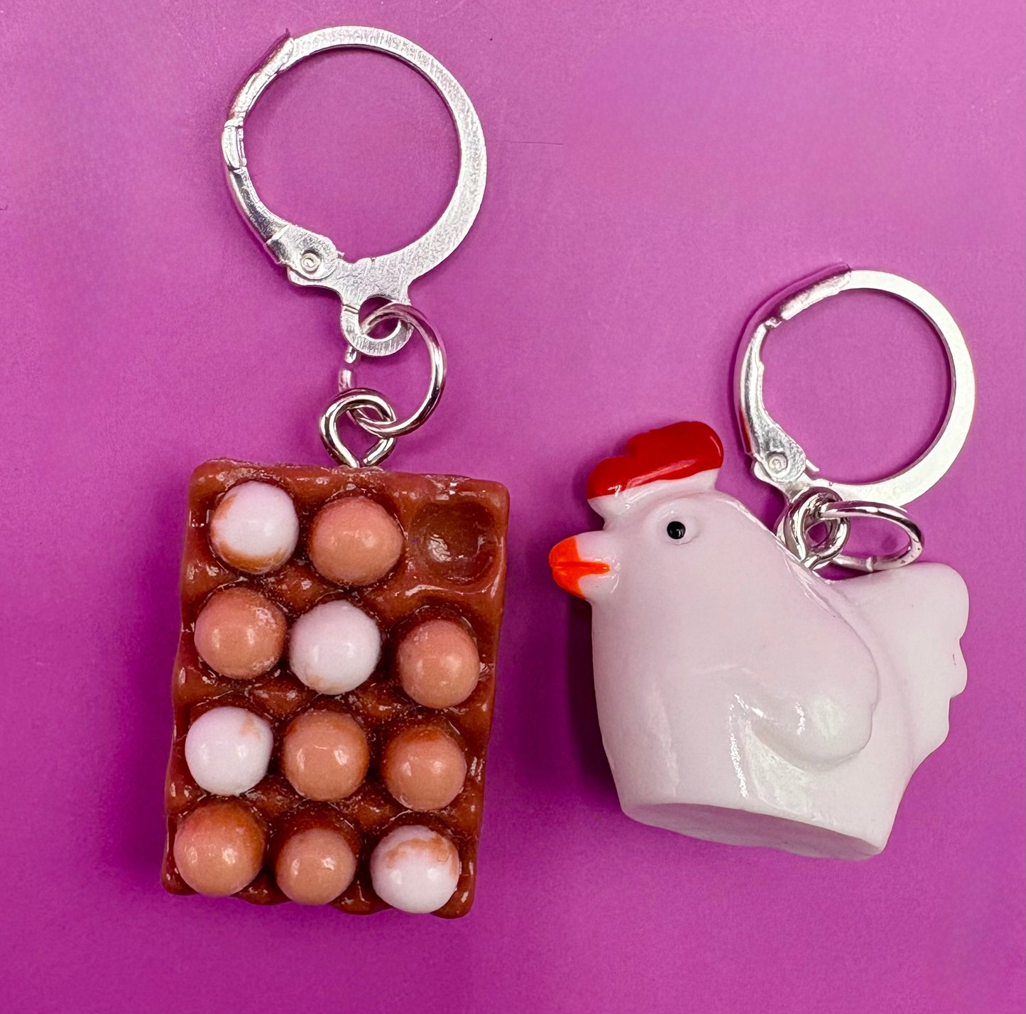 Hen and Chicken Drop Dangly Earrings with Tray of Eggs - Whimsical Farmhouse Jewelry, Perfect for Animal Lovers and Unique Fashion Accessories