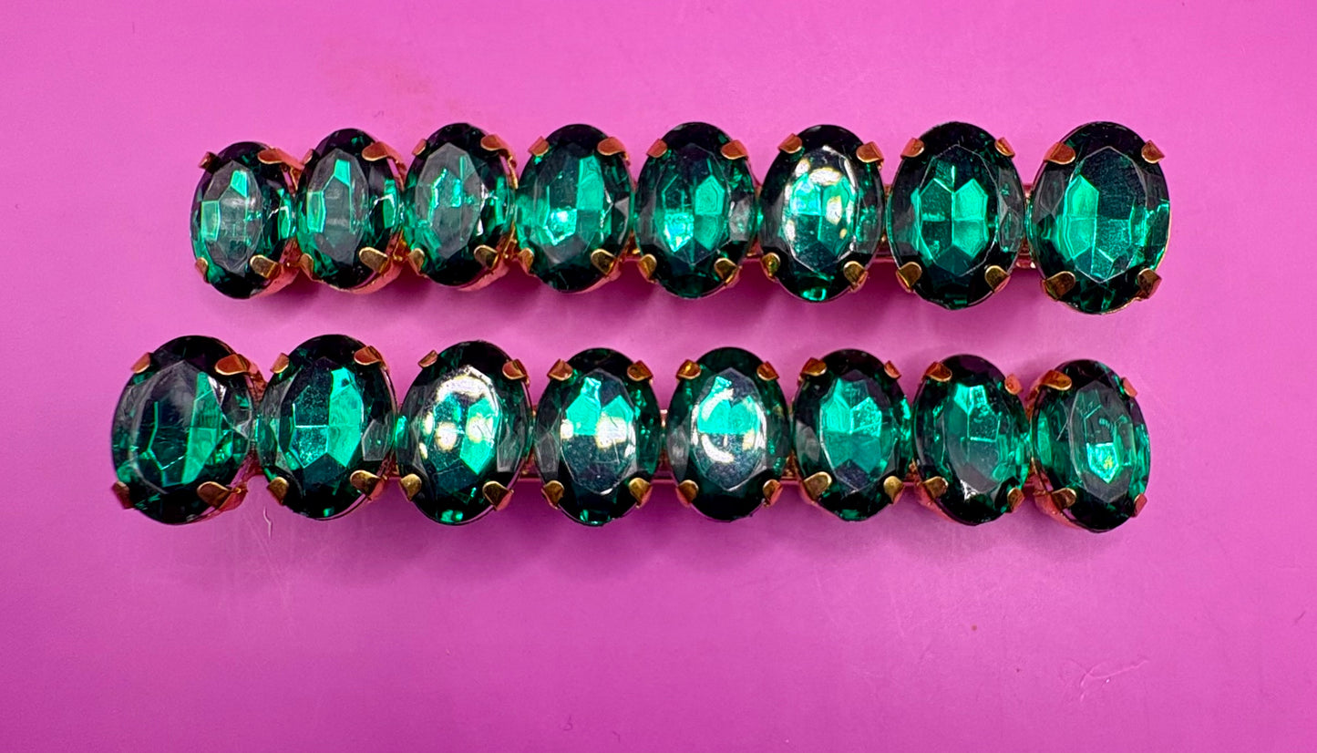 Stylish pair of large gemstone hair slides in vibrant colors, perfect for adding a fashionable touch to any hairstyle and enhancing your look.