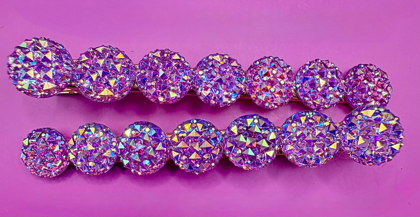 Chic large circular glitter heart hair clips, featuring a sparkly design and sold as a pair, ideal for Valentine's Day gifts and enhancing any hairstyle with a touch of glamour. available in multi colour, gold, turquois pink silver purple