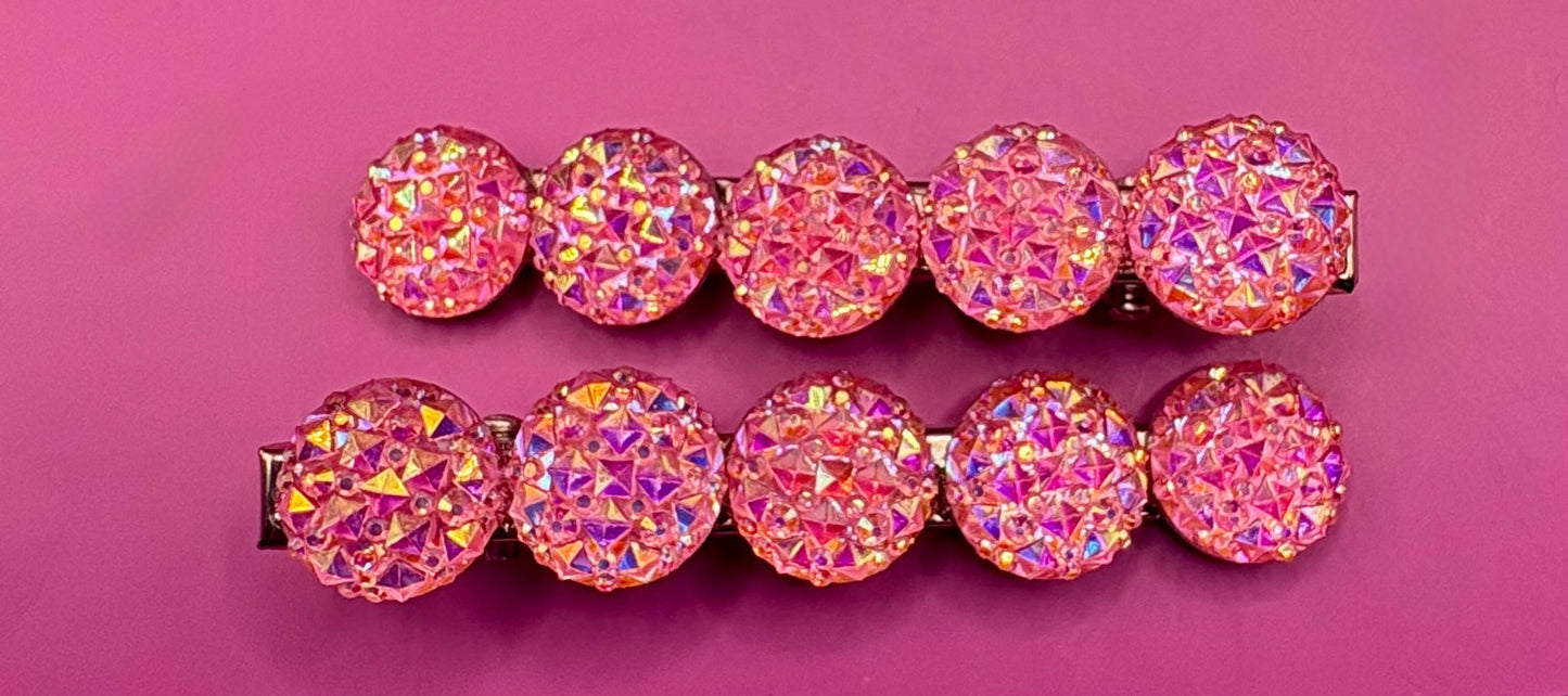 Chic circular glitter heart hair clips, featuring a sparkly design and sold as a pair, ideal for Valentine's Day gifts and enhancing any hairstyle with a touch of glamour. available in multi colour, gold, turquois pink silver purple