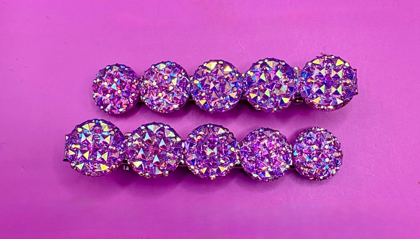 Chic circular glitter heart hair clips, featuring a sparkly design and sold as a pair, ideal for Valentine's Day gifts and enhancing any hairstyle with a touch of glamour. available in multi colour, gold, turquois pink silver purple