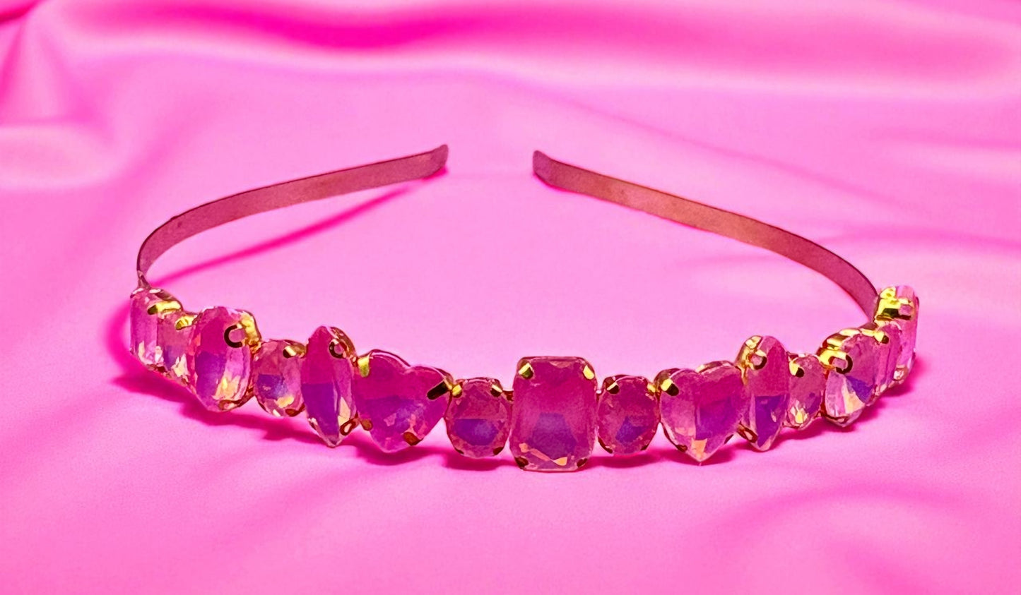 Hand-Decorated neon pastel maximum comfort metal Headband with Glass Rhinestones