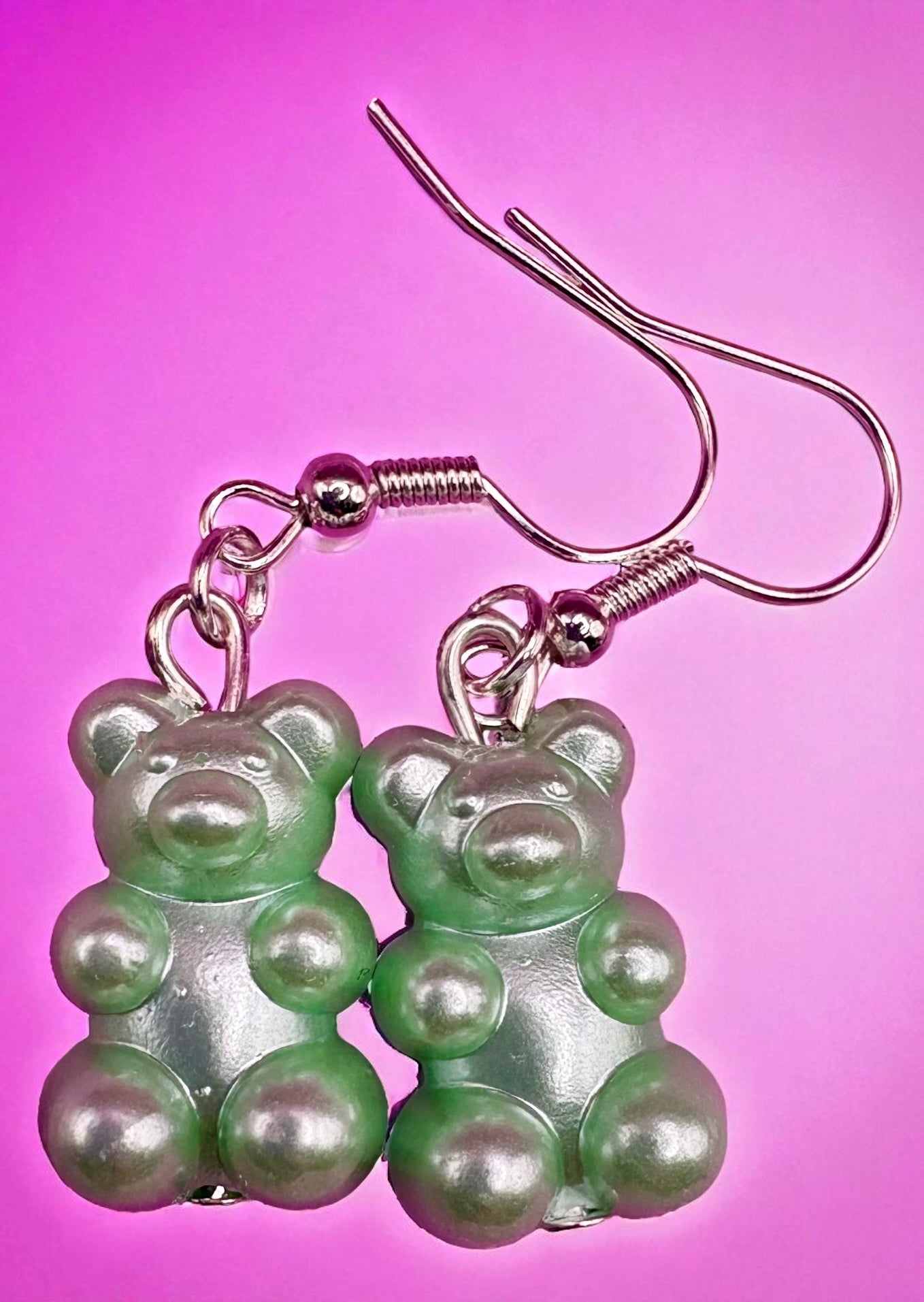 Gummy bear earrings shiny holographic resin fun. novelty costume jewellery