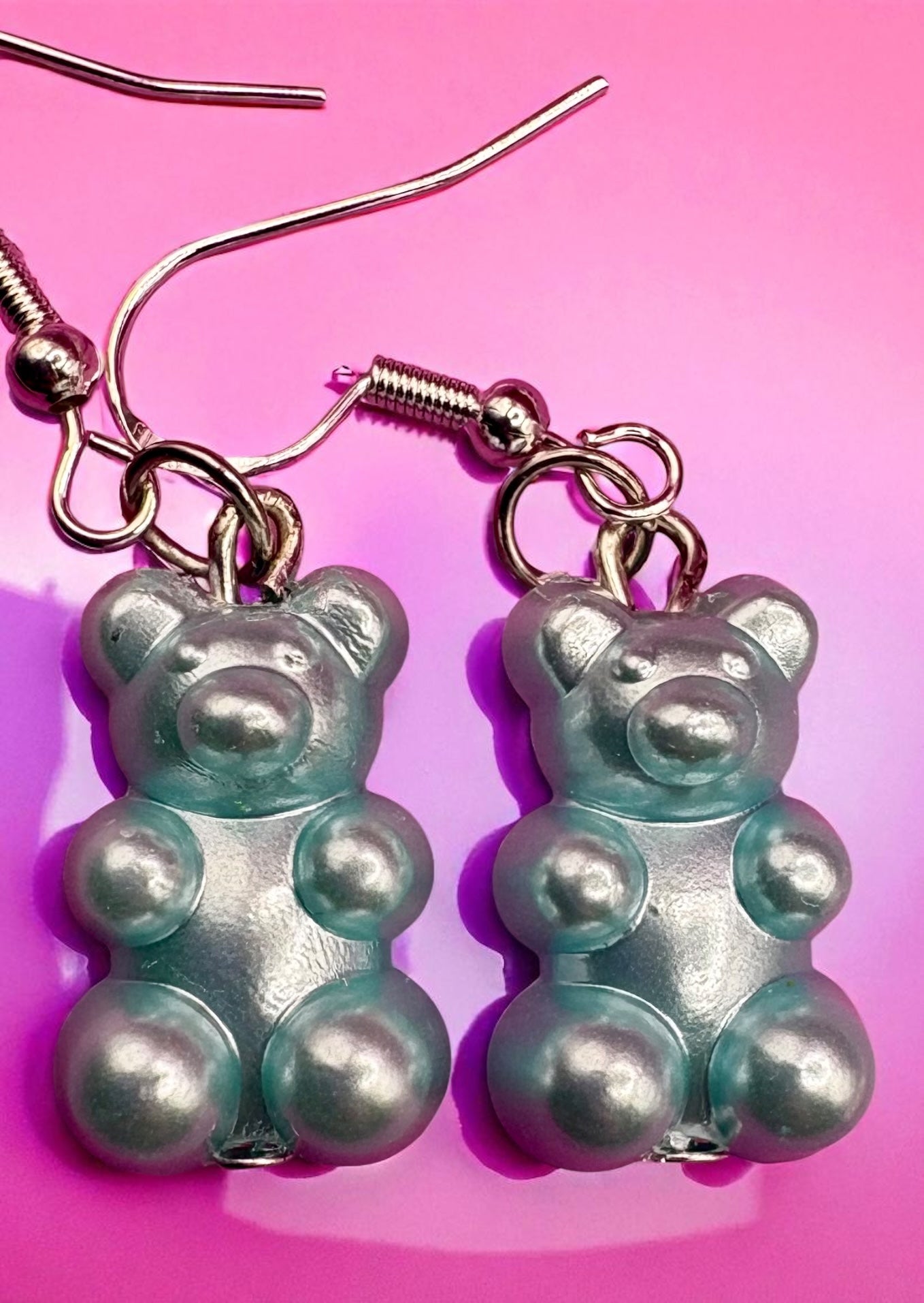 Gummy bear earrings shiny holographic resin fun. novelty costume jewellery