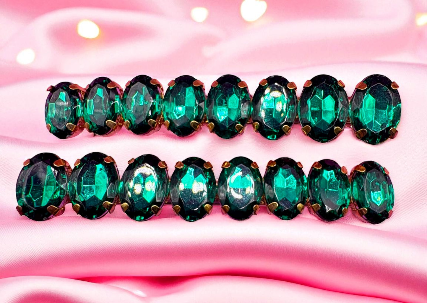 Pair of large oval gemstone hair slide fashion hair clip available in multiple colours red pink green