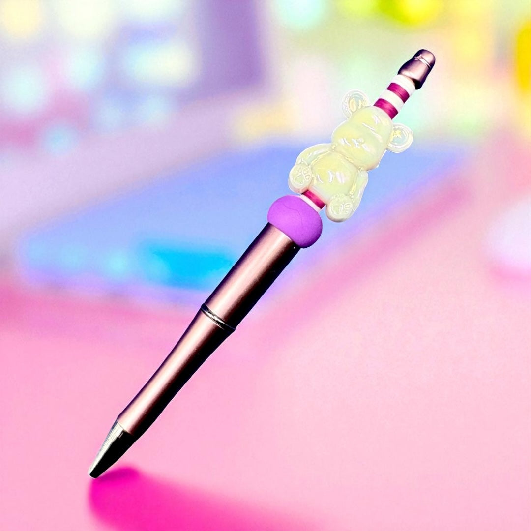 Charming Gummy Bear-themed black ballpoint pen. Cute and colourful writing accessory. Perfect gift