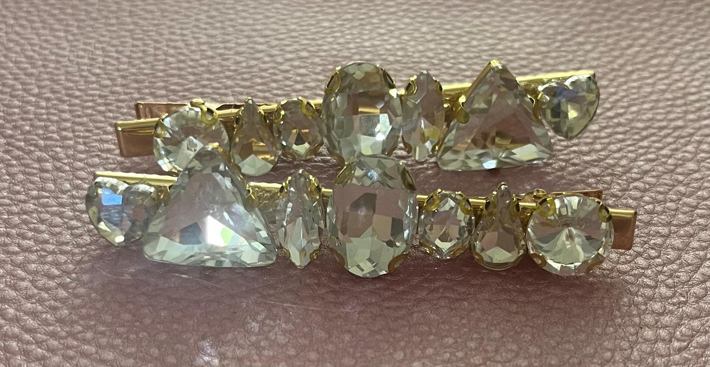 Silver handmade gem stone hair slide large rhinestone fashion hair clip comes in pairs gift for her