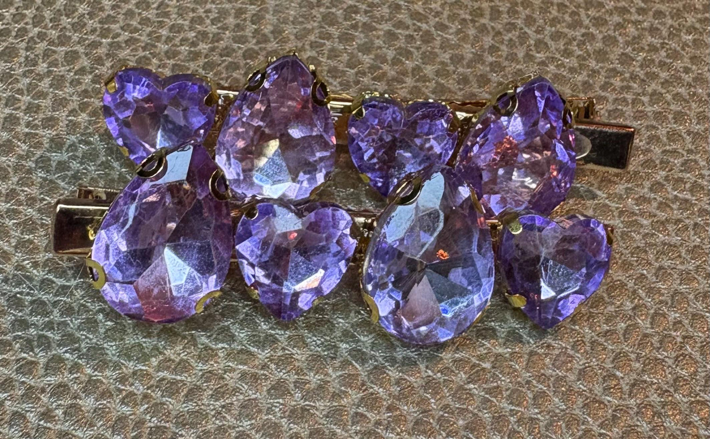 Pair of Pink and purple gem stone handmade sparkly large rhinestone hair clip fashion hair slide glass gem stones Christmas