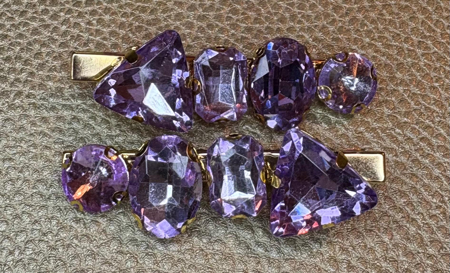 Pair of Pink and purple gem stone handmade sparkly large rhinestone hair clip fashion hair slide glass gem stones Christmas