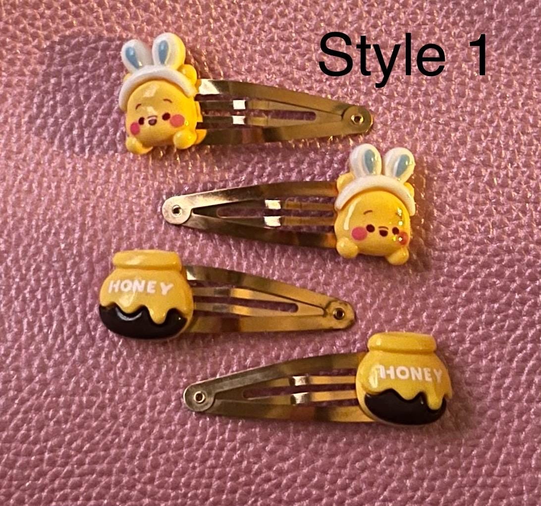 two pairs of kids children’s adults Winnie the Pooh resin hair clips slides. different styles available cute piglet tigger honey pot eeyore