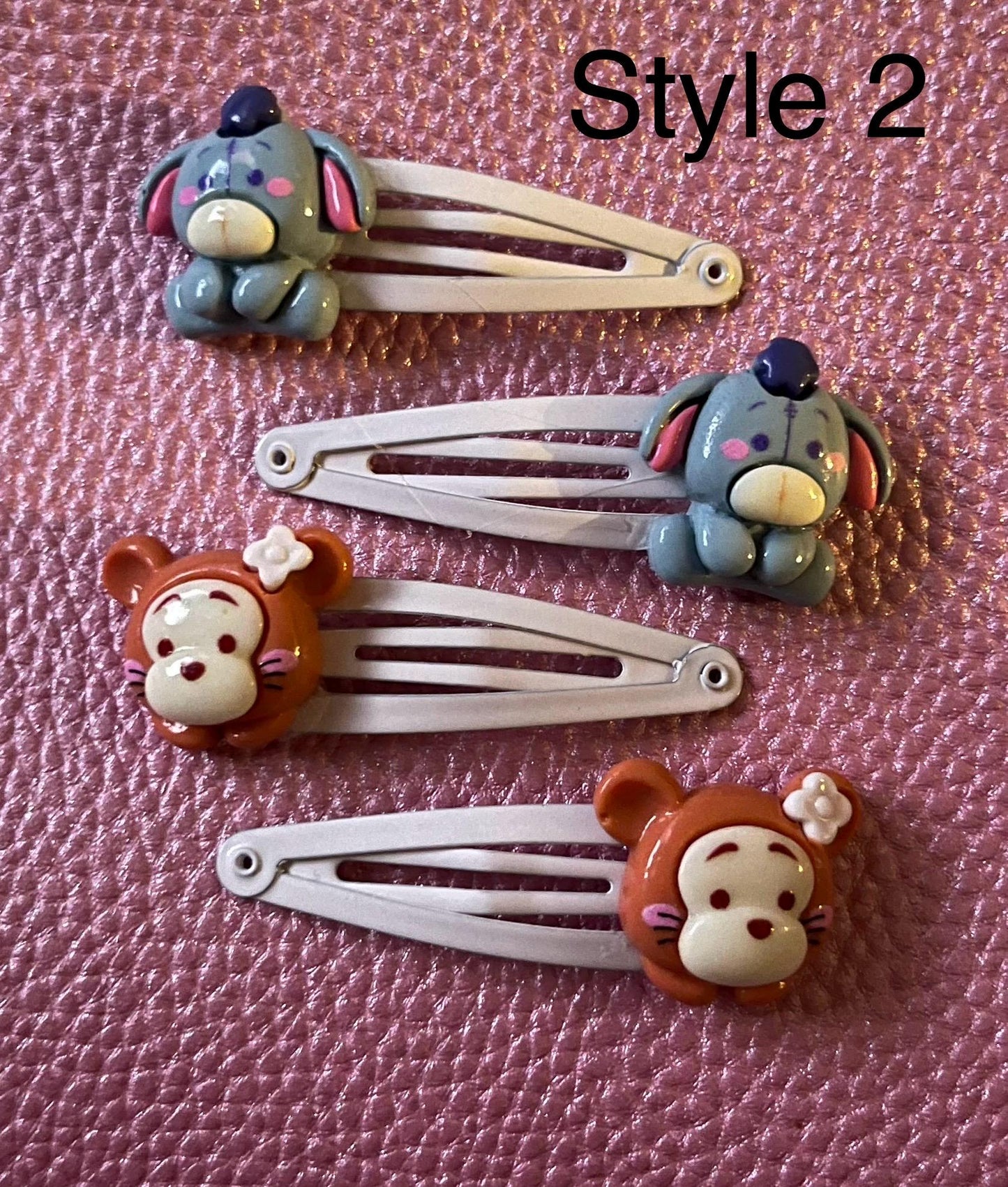two pairs of kids children’s adults Winnie the Pooh resin hair clips slides. different styles available cute piglet tigger honey pot eeyore