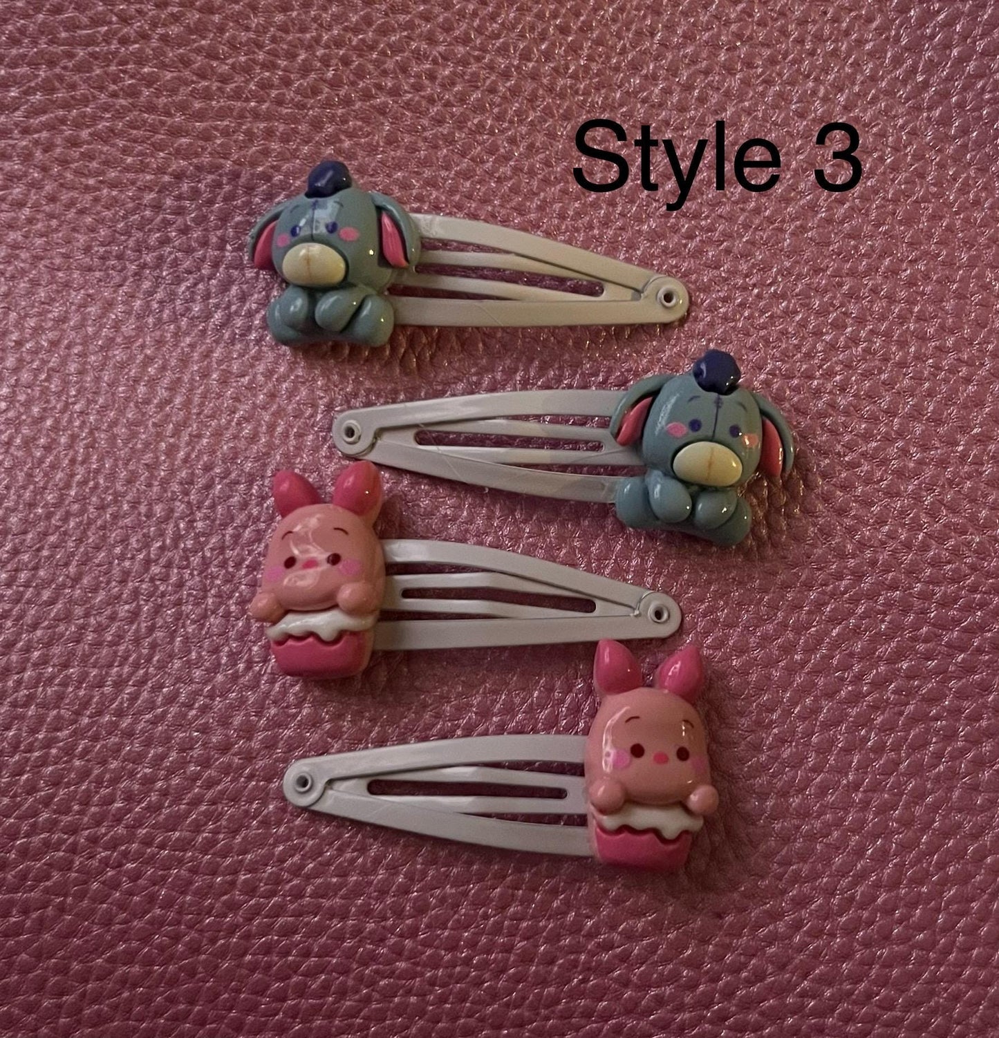 two pairs of kids children’s adults Winnie the Pooh resin hair clips slides. different styles available cute piglet tigger honey pot eeyore
