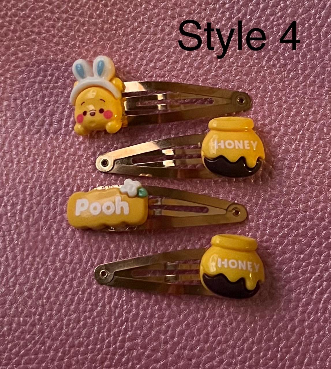 two pairs of kids children’s adults Winnie the Pooh resin hair clips slides. different styles available cute piglet tigger honey pot eeyore