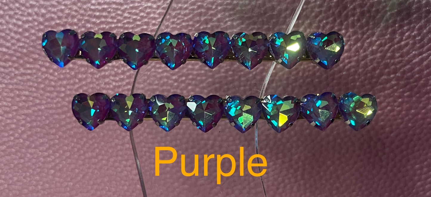 Pair of Purple gem stone handmade sparkly large rhinestone hair clip fashion hair slide glass gem stones long 8m large Christmas