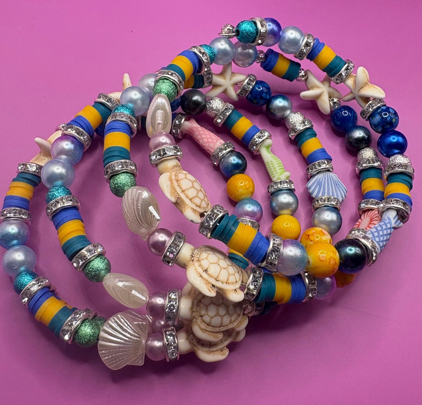 handmade beaded charm wraparound bracelet Handmade Ocean Inspired Bracelets – Coastal Jewelry for Summer one size colourful sea turtles