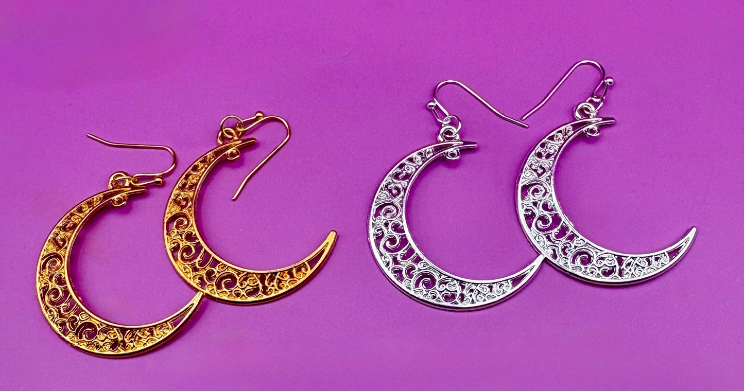 Large moon earrings- available in gold and silver