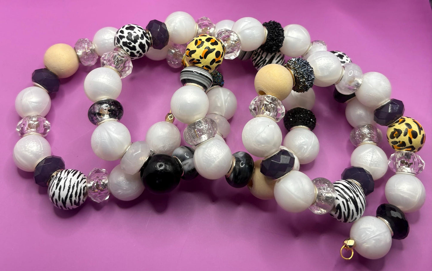 handmade beaded charm never ending bracelets one size with no fastenings black and white edition memory wire wraparound bracelet stunning
