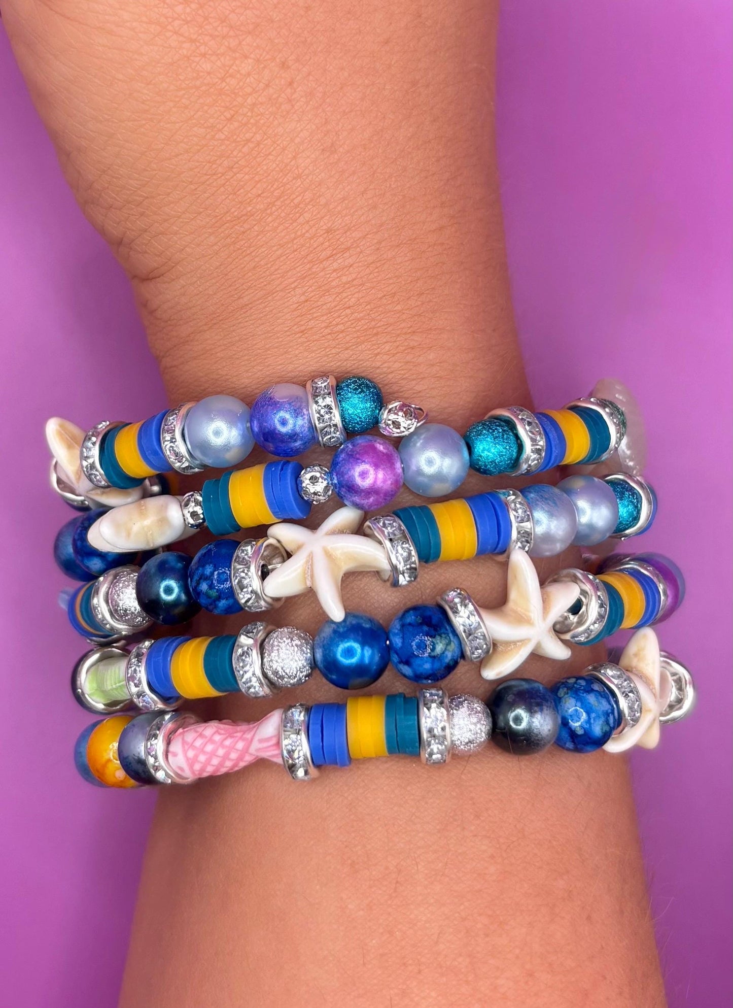 handmade beaded charm wraparound bracelet Handmade Ocean Inspired Bracelets – Coastal Jewelry for Summer one size colourful sea turtles
