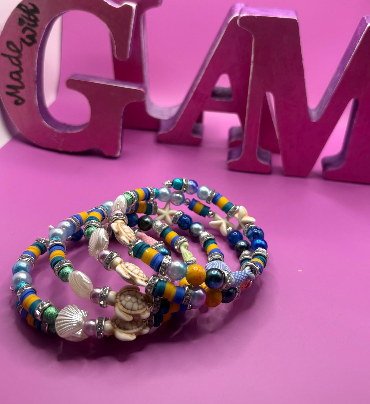 handmade beaded charm wraparound bracelet Handmade Ocean Inspired Bracelets – Coastal Jewelry for Summer one size colourful sea turtles
