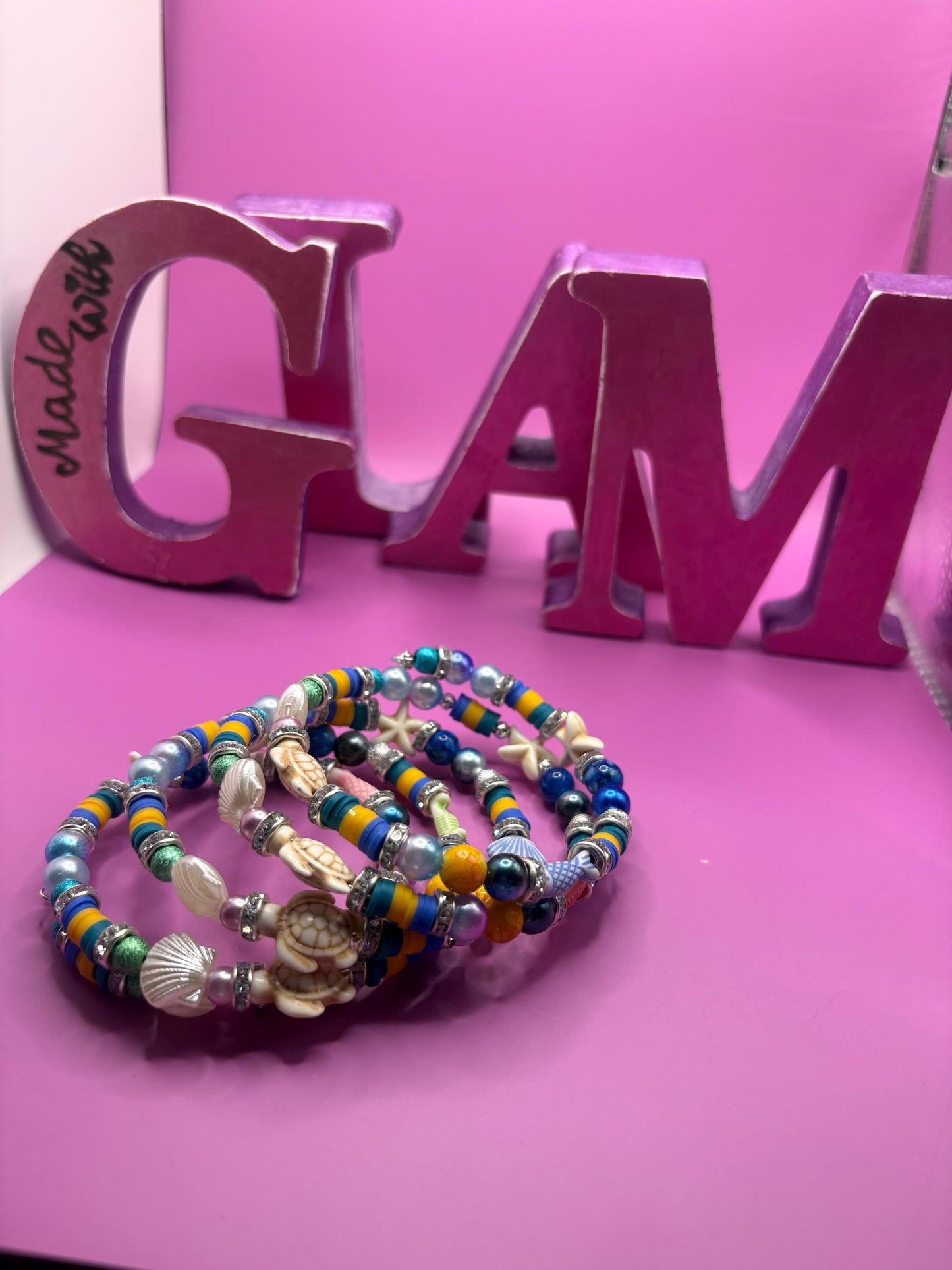 handmade beaded charm wraparound bracelet Handmade Ocean Inspired Bracelets – Coastal Jewelry for Summer one size colourful sea turtles
