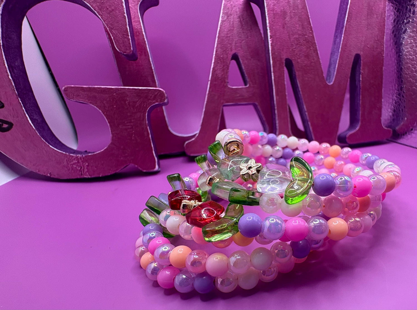 Pastel Resin Bead Bracelet – Handmade Stretch Bracelet with Kawaii Flower Bead Bracelet – Handmade Pastel Spring Accessory tulips summer