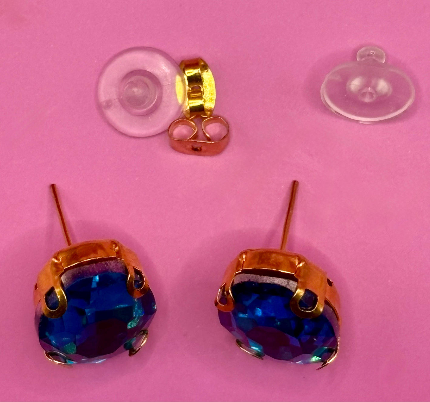 Elegant Blue Gemstone Earrings Gold Tone Oval Studs Perfect Gift for Her Timeless Fashion Jewellery