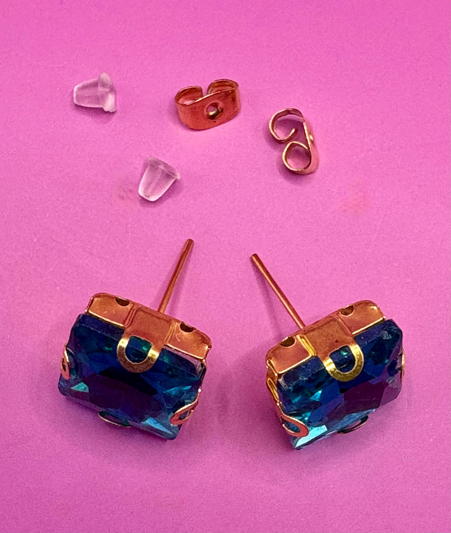 Elegant Blue Gemstone Earrings | Gold Tone square Studs Gift for Her | Timeless Fashion Jewellery