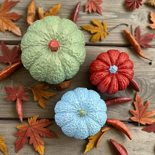 Handmade Colorful Mini Pumpkin Ornaments – Set of 3 or Set of 6 | Fall Decor, Autumn Table Centerpiece, Rustic Halloween Decorations