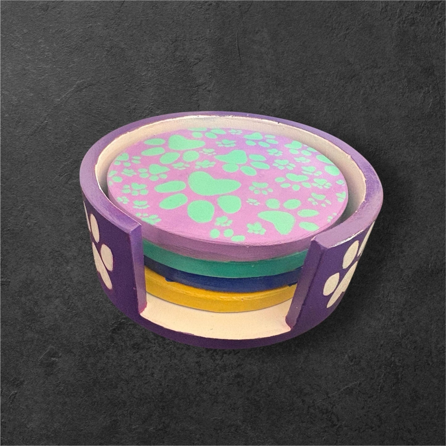 Colorful Paw Print Coasters Set – Perfect for Pet Lovers & Home Decor