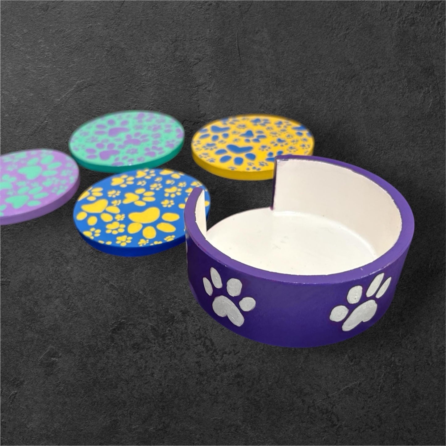 Colorful Paw Print Coasters Set – Perfect for Pet Lovers & Home Decor