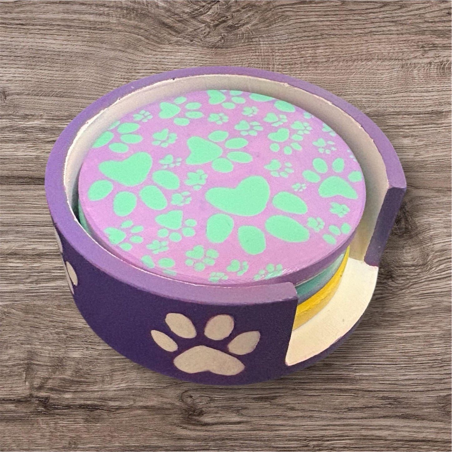 Colorful Paw Print Coasters Set – Perfect for Pet Lovers & Home Decor