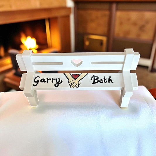 Personalized Miniature Bench Ornament lovers bench holding hands Custom Handmade Keepsake Gift
