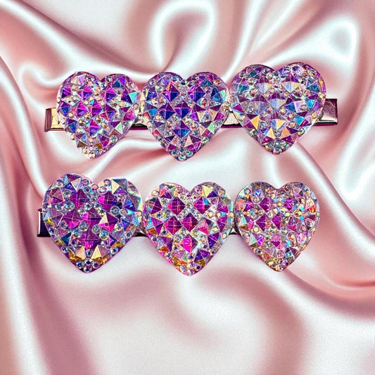 Heart, oval glitter sparkly small hair slide sliver fashion hair clip sold as pairs