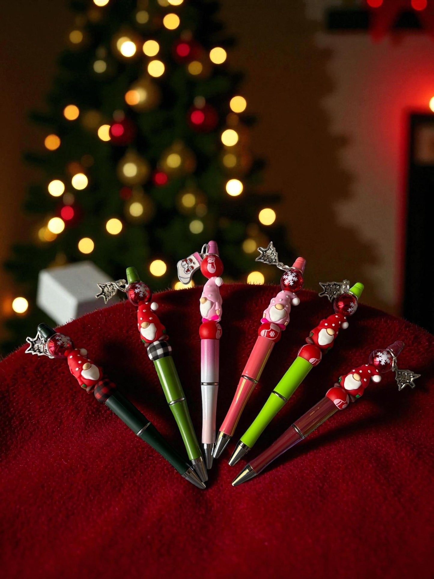 Cute Christmas Gnome Pen Holiday Ballpoint Pen Festive Red Pink Pens with Charms Kawaii Christmas Stationery Gift Sold Separately