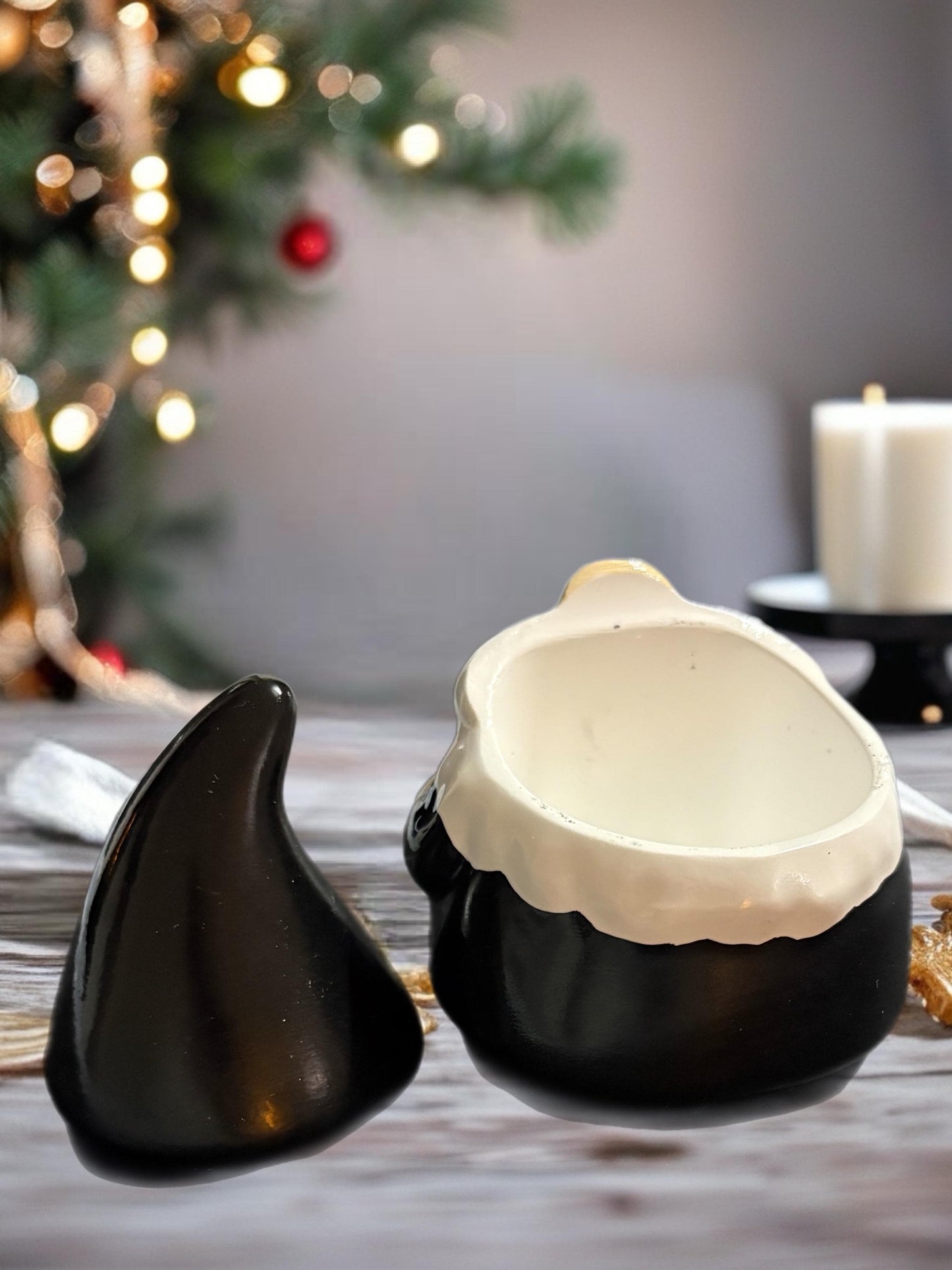 Black White Ceramic Christmas Gonk Pot Festive Nordic Gnome Jar with Lid Holiday Candy Dish Christmas Table Decor Gift Idea
