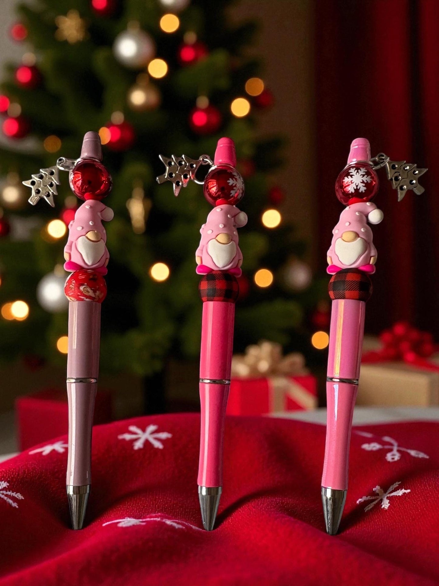 Cute Christmas Gnome Pen Pink Holiday Pen with Charm Festive Ballpoint Pen Kawaii Christmas Stationery Gift Sold Separately